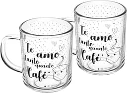 LYOR - Conjunto 2 Canecas em Vidro para Café com Frase ''Te Amo'' - Capacidade 220ml