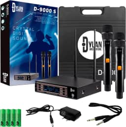 Microfone sem fio duplo profissional Dylan D-9000 POWER UHF 200 canais