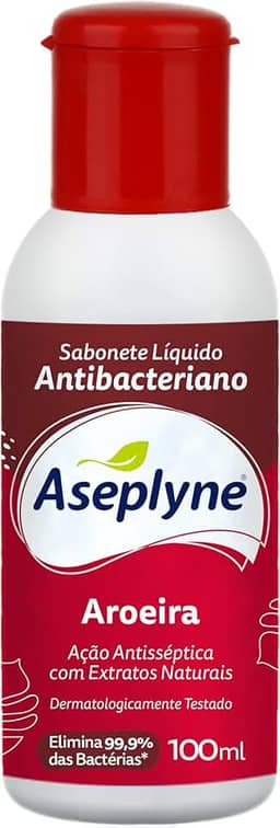 Aseplyne, Sabonete Líquido, Antisséptico, Aroma Aroeira, 100 ml, Vermelho