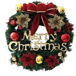 Guirlanda de Natal 40cm para Porta, Decoração de Porta com Laço Vermelho e Sinos Dourados, Enfeite Natalino para Casa (estilo-2)