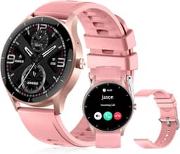 Smartwatch PEJE Relógio Smartwatch com Pulseira Extra - Tela Touch HD 1.28",À Prova d'Água IP68,Faz Chamadas Bluetooth,123+ Modos Esportivos,Bateria de 5-7 Dias,Compatível com iOS/Android.（Rosa）