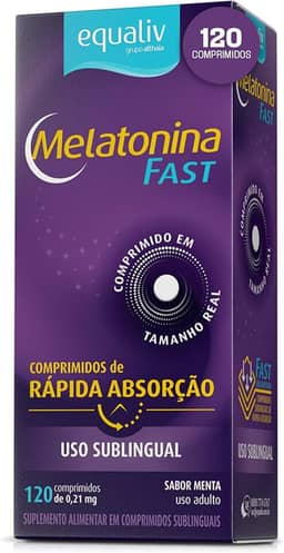 Equaliv Melatonina Fast - Suplemento para Sono Reparador - Sem Glúten, Lactose e Açúcares - Sabor Menta, 210 mcg, 120 Comprimidos