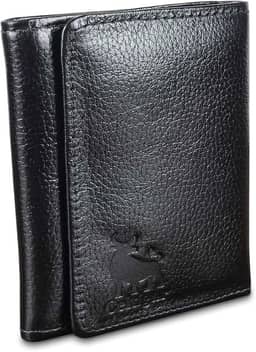 Carteira Masculina De Couro Legítimo Trifold Comporta RG CNH Cartões Antifurto Bloqueio Rfid - 289 (Preto - Couro CBFL)