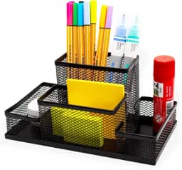 Porta Lapís Organizador Caneta Clips Lembrete Aramado Escritorio Treco Material Objeto (Preto)