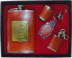 Kit Cantil de Bolso Inox Porta Bebida Whisky Vodca 9Oz 266ml Com Copo Chaveiro e Mini Cantil