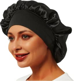 Touca de cetim de seda para dormir, touca de dormir para homens e mulheres, faixa larga elástica macia para cabelo natural e encaracolado