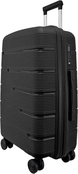 Mala de Viagem Média 23kg Expansível, Polipropileno Resistente, Cadeado Segredo, Rodas Duplas 360° Silenciosas. (Preta P2M)