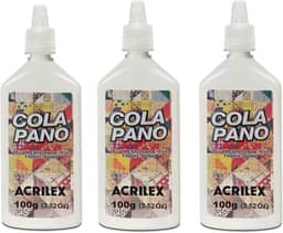 Cola Pano 100g com Bico Aplicador – Kit 3 Unidades – Fixação Forte para Tecidos, Artesanato, Patchwork, Customização e Projetos DIY