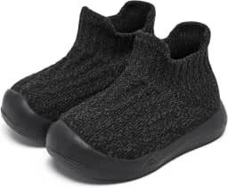 Sapatos de meia para bebês meninos meninas antiderrapante primeiro andar tênis leve infantil slip-on sola macia proteger dedos sapatos 6 12 18 24 meses, 2 - preto, 9-12 Meses