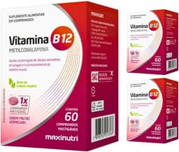 Kit 3 Vitamina B12 Metilcobalamina 60 Capsulas Mastigaveis Maxinutri