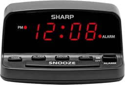 Sharp Despertador digital com controles de estilo de teclado, bateria reserva, fácil de usar com operação simples, caixa preta com visor LED vermelho