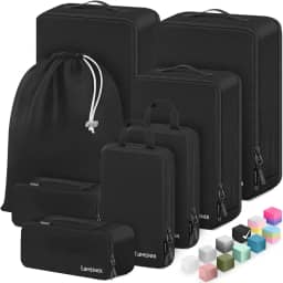 Velaybor Conjunto de 8 cubos de compressão para viagem, organizadores de bagagem à prova d'água, conjunto organizador de mala para bagagem de mão e despachada, acessórios de viagem para homens e