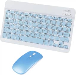 Combo Teclado e Mouse Bluetooth Sem Fio, Ultrafino e Recarregável - Compatível com Tablets Android, iPhone, iPad, Windows Surface e Mais (Azul)