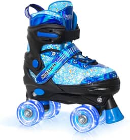 Nattork Patins infantis para meninas e crianças, 4 tamanhos ajustáveis para meninas de 3 a 12 anos com rodas iluminadas e proteção de segurança - Presente legal de aniversário para esportes internos e