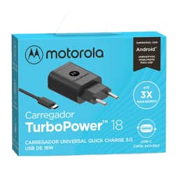 Carregador Turbo Power 18w Motorola Usb-c MOTO De G8 até G100-3X Mais Rápido