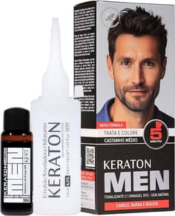 Keraton Coloração Semi-Permanente Em Creme Para Cabelos Sem Amônia Com Cistina Para Cabelos Masculino Com Ormagel Xpu® Men 30Ml Castanho Médio