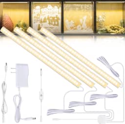 JUSJUBR 4 peças x luzes de armário de exibição de 12 polegadas, branco quente, iluminação de prateleira de LED regulável com função de memória, iluminação de estante, luzes LED para vitrine/despensa