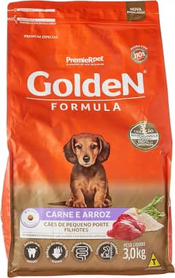 Ração Golden Fórmula Mini Bits para Cães Filhotes Raças Pequenas Sabor Carne e Arroz, 3kg Premier Pet Para Todas Pequeno Filhotes,