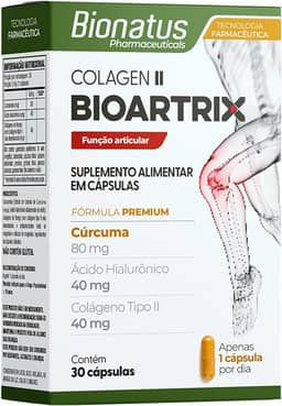 Bionatus, Colágen II, Bioartrix, Suplemento alimentar, Cúrcuma 80mg + Ácido Hialurônico 40mg + Colágeno Tipo II 40mg, 30 cápsulas • 30 doses, Branco