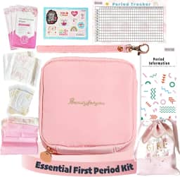Kit de período essencial para meninas | Kit MultipieYo para o primeiro período para meninas | Bolsas de período para meninas adolescentes | Presente de primeiro período com bolsa de armazenamento de