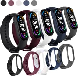 Kit 5 Pulseiras Para Smartband MI Band 7 Cores Preta Azul Cinza Vinho Marsala e Branco com Pino Resistente Feita em Silicone