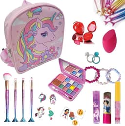 Maquiagem Infantil Kit com Maleta Unicórnio, Paleta de Sombras, Pincéis de Maquiagem Sereia, Gloss Labial e mais acessórios. Brinquedo Presente para meninas Kit Beleza