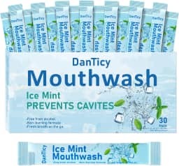 Enxaguante bucal para viagem, enxaguante bucal sem álcool, portátil, hálito fresco, mini pacotes, 30 unidades, menta gelada