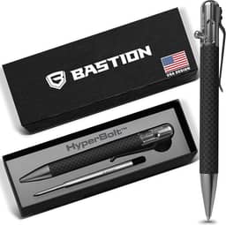 BASTION® Caneta esferográfica de fibra de carbono de luxo, durável para viagem, escola e trabalho, ideia de presente de aniversário - aço inoxidável