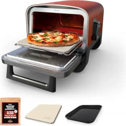 Ninja Forno De Pizza Ao Ar Livre A Lenha, Forno Elétrico Portátil 8 Em 1, Aquece Até 700 °F, 5 Configurações De Pizza Artesanal, Caixa De Defumação De Churrasco Integrada, Inclui Pellets De Madeira