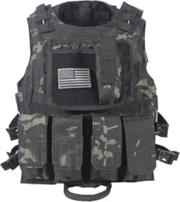 Colete tático Airsoft com emblema da bandeira dos EUA Molle PALS e 4 bolsas Mag, Multicam preto, Small-Large