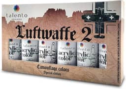 Tinta Acrílica para Modelismo Talento, Conjunto Luftwaffe 2 com 6 Cores de 30ml, Compatível com Pincel e Aerografia