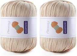 Pacote com 2 fios de ráfia para crochê, fio de algodão macio para crochê, bolsa de praia de verão, 228 jardas/fio de papel de fita de 100 g para iniciantes, bolsa de tricô manual DIY (bege)