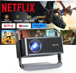 [Suporte Full HD 1080p e 4K] Projetor inteligente com WiFi e Bluetooth, projetor portátil oficial da Netflix, Keystone e zoom automático, mini proyector de filmes ao ar livre Dolby Audio com HDR10+