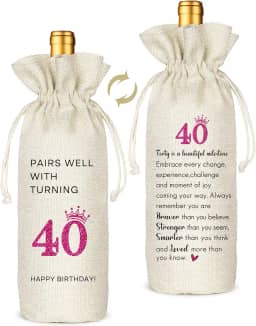 Presentes de aniversário de 40 anos para mulheres, presentes de aniversário de 40 anos para mulheres, saco de vinho, decoração divertida de festa de 40 anos, presentes de feliz aniversário, sacos de