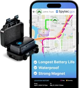 Rastreador de GPS Spytec Atlas para veículos e crianças | Bateria de até 14 dias | Capa magnética à prova d'água, geofencing, mini rastreador de carro GPS portátil em tempo real com suporte vitalício