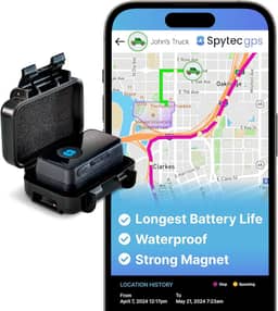 Rastreador de GPS Spytec Atlas para veículos e crianças | Bateria de até 14 dias | Capa magnética à prova d'água, geofencing, mini rastreador de carro GPS portátil em tempo real com suporte vitalício