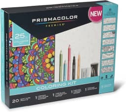Prismacolor Lápis Premier Soft Core Kit de Livro de Colorir para Adultos com Liquidificador, Marcador de Ilustração, Borracha, Apontador e Livro de Colorir, 25 Peças