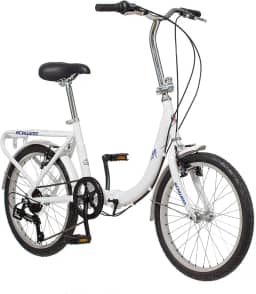 Schwinn Bicicleta dobrável, preta, titânio ou branca, bicicleta de 50 cm para adultos e crianças, 7 velocidades, estrutura dobrável de alumínio leve, suporte traseiro integrado, freios lineares