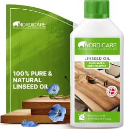 Nordicare Óleo de linhaça para madeira - Óleo de linhaça 100% puro e natural para toda a área interna - Óleo de linhaça cru seguro para alimentos para móveis de madeira - Sublinha a estrutura original