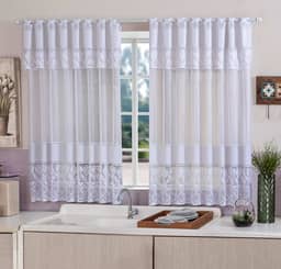 Cortina Rendada para Cozinha com Bandô – Modelo Tulipa Branca | Elegância e Charme para Sua Janela – 220x120 cm
