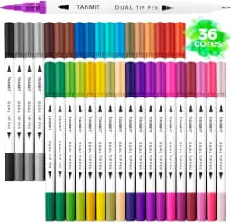 Canetas Brush Pen e Ponta Fina 2 em 1 Kit 36 Cores Profissional para Lettering Caligrafia e Desenho Canetinhas Coloridas Dual Tip para Artistas Estudantes e Adultos