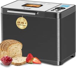 KBS Máquina de fazer pão de 900 g, máquina automática de pão 19 em 1 de aço inoxidável com panela de cerâmica, temporizador 15H e 1H manter quente, fermento, sem glúten, máquina de fazer pão de 650 W
