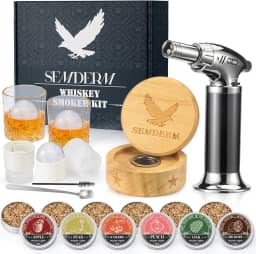 Kit Ultimate Whisky Smoker Kit antiquado com tocha - 6 lascas de madeira sabor, 2 copos, 2 moldes de bola de gelo - Kit de defumador de coquetel presentes para homens, pais, amantes do kit de