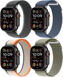 Pacote com 4 pulseiras de nylon compatíveis com Apple Watch Ultra 2/Ultra. Pulseiras masculinas de 49 mm, 46 mm, 45 mm e 44 mm, esportivas respiráveis para Apple Watch séries 10, 9, 8, 7, 6, SE, 5, 4,