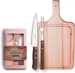 SIMONAGGIO Conjunto de Talheres de Aço Inox Para Churrasco - Kit Churrasco - Faca Peixeira 7' e Garfo Trinchante Com Cabo de Madeira - 2 Peças