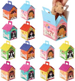 Aneco Pacote com 36 caixas para casa de cachorro para dia dos namorados, presentes de dia dos namorados para sala de aula, caixas de presente dobráveis em forma de casa de cachorro com alças para