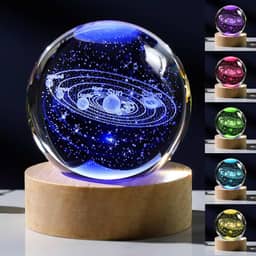 Bola de cristal do sistema solar 3D com base de toque de iluminação colorida LED, sistema solar, decoração de modelos de ciência, astronomia, presentes Deus abençoe o mundo, Páscoa, espaço religioso,