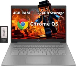 HP Laptop Chromebook HD de 14 polegadas para negócios e estudantes, Intel Celeron N4120, 4 GB LPDDR4, 224 GB de armazenamento (64 GB eMMC + estação de ancoragem de 160 GB), gráficos UHD, webcam,