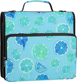 Fichários engraçados de 3 anéis, anel D de 3,8 cm, turquesa, fatias de frutas, fichário azul com zíper, portfólio e estojo, suporte para pasta de anel, bolsa de fichário para ensino médio com alça