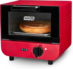Dash DMTO100GBRD04 Mini torradeira para pão, bagels, biscoitos, pizza, paninis e mais com assadeira, rack, função de desligamento automático, vermelho